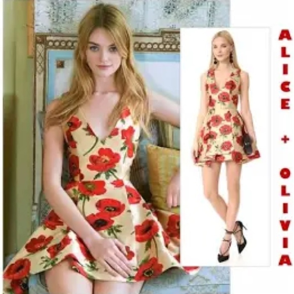 Alice + Olivia Cream Fit and Flare Mini Dress